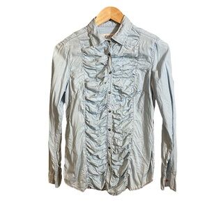 Ryan Michael Western Women's Ruched Design Dress Snap Buttons Light Blue S